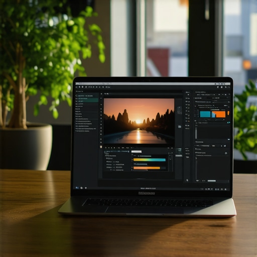High-end creator laptop with vibrant display in workspace