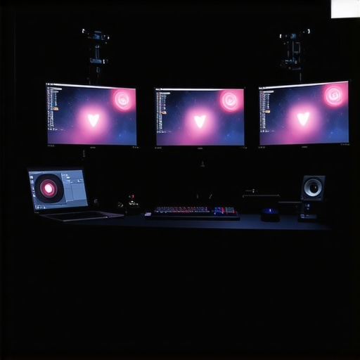 A sleek and powerful streaming workstation with multiple screens, external GPU, and professional audio gear