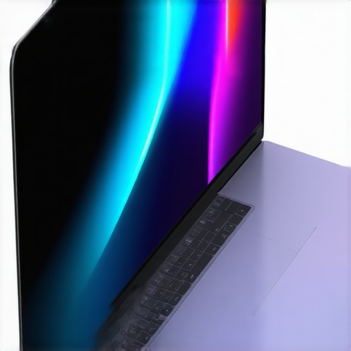 Futuristic creative laptop with vibrant display on a modern workspace