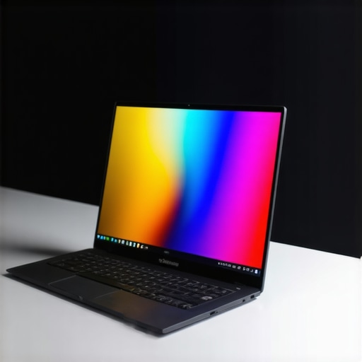 A modern high-performance creator laptop with vibrant display in a studio setting