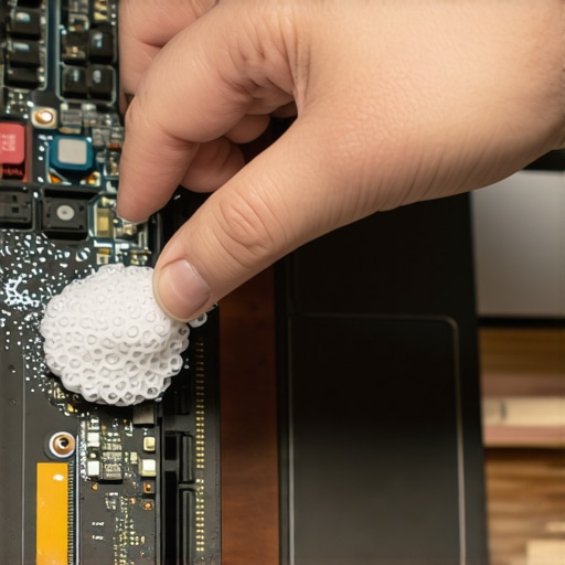 Tech enthusiast cleaning laptop fans to ensure optimal performance.