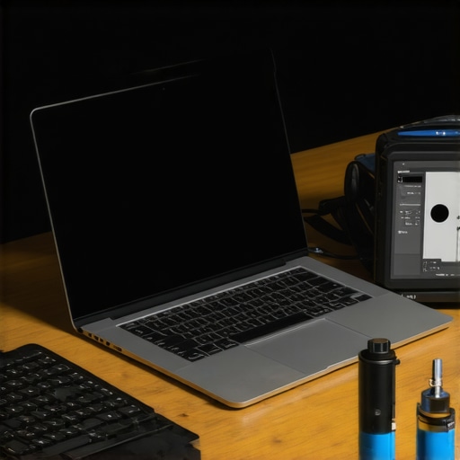Laptop Maintenance for Creators A person cleaning a laptop with compressed air in a creative workspace.