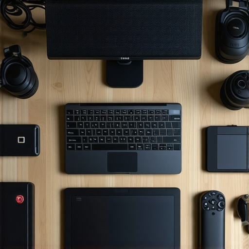 A modern creator workspace featuring a laptop, cooling pad, external drives, and audio gear, illustrating maintenance readiness.