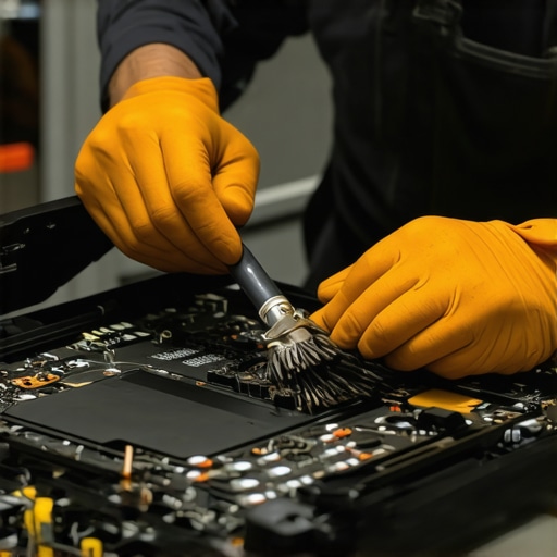 Laptop Maintenance: Keeping Your Creator System Cool and Reliable A technician carefully cleaning a powerful creator laptop to prevent overheating and ensure longevity.
