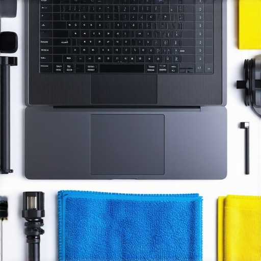 A workspace with tools and laptop vents being cleaned to ensure optimal performance.