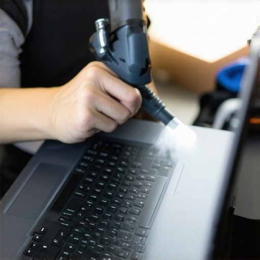 Person cleaning and optimizing a creator laptop to ensure long-term reliability.