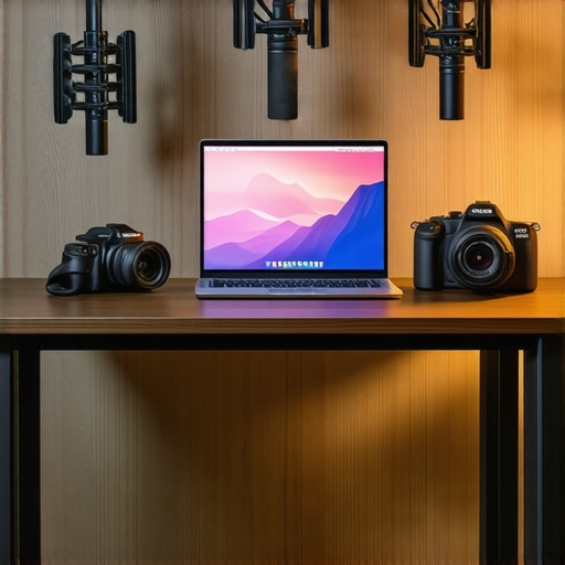 A well-organized streaming workspace with essential equipment for live broadcasting.