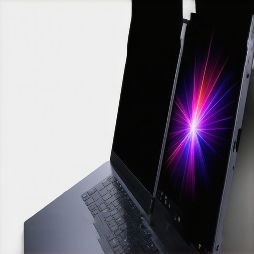 A modern high-performance creator laptop with dual 4K displays and powerful hardware for content creators.