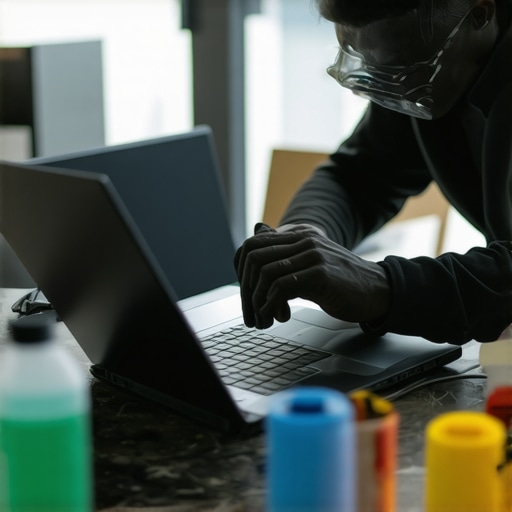 Laptop Maintenance for Creators Technician cleaning and inspecting a creator laptop to ensure optimal performance.