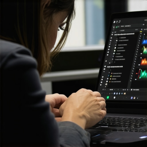 Maximize Laptop Performance with Regular Maintenance Person blowing dust from a creator laptop's vents with monitoring software on screen.