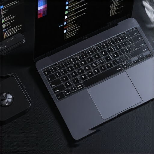 A workspace with a laptop being cleaned and monitored for performance