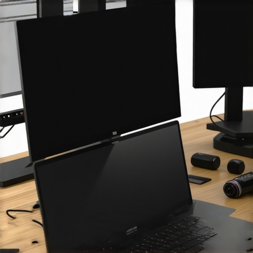 A workspace with tools and software screens showing hardware monitoring in action.