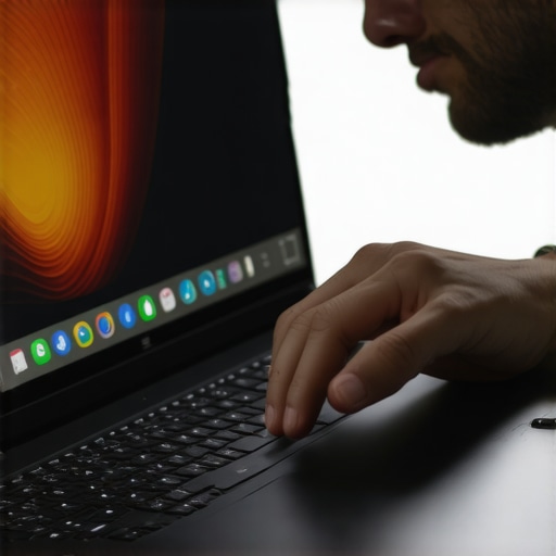 Person holding a sleek laptop with colorful display, highlighting ports and design