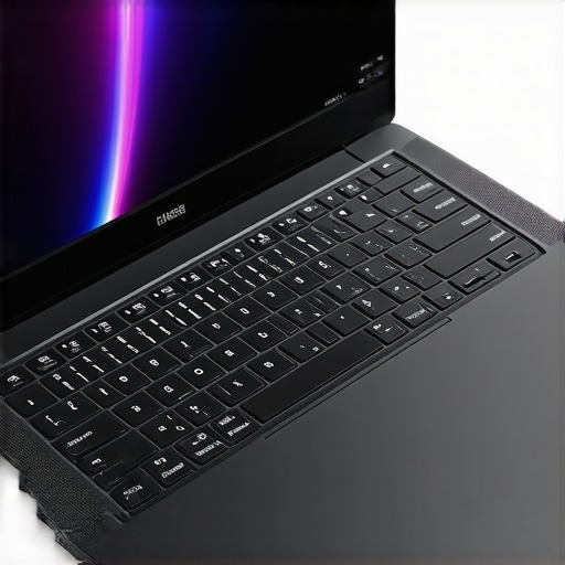 High-performance Creator Laptop A sleek designer laptop with illuminated keyboard and multiple ports, ideal for content creation.