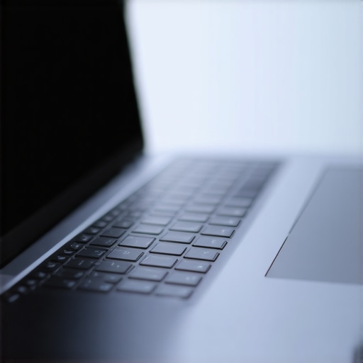Close-up of a laptop highlighting its battery indicator and sleek design.