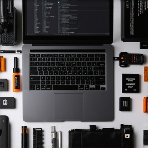 Maintaining your creative laptop for optimal performance A workspace showing tools and a laptop used for maintenance and monitoring