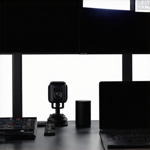 Optimal Creator Workspace Setup for Peak Performance A modern workspace with a powerful laptop, cooling accessories, and multiple screens for creative work.