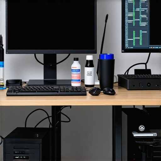 A workspace showing tools and monitors for maintaining editing and streaming equipment.