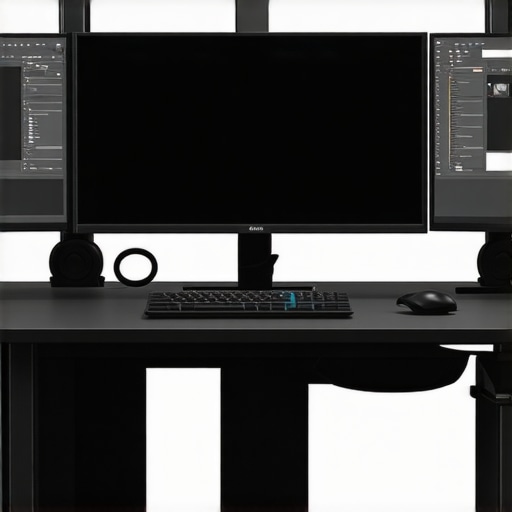 Powerful Creative Workstation A modern, high-performance editing workstation with liquid cooling system and dual monitors
