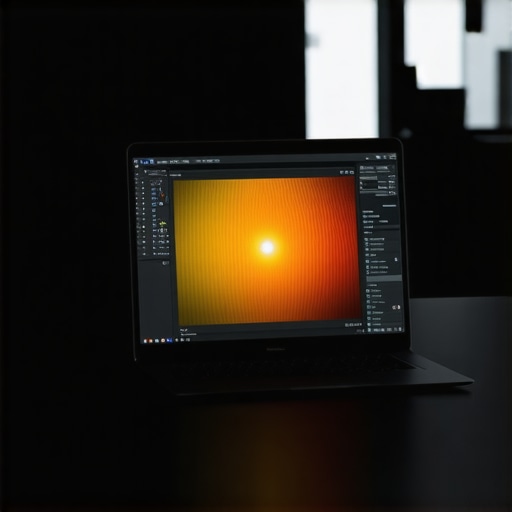 A professional-grade laptop with a 4K display, high-end specs, and creative workspace setup.