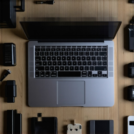 Professional Content Creation Setup A sleek creator laptop with color calibration monitors and external peripherals