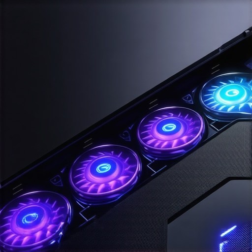 A cooling pad with multiple fans keeps a high-performance laptop cool during intensive tasks.