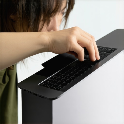 Person cleaning dust from a creator laptop's vents with a brush.