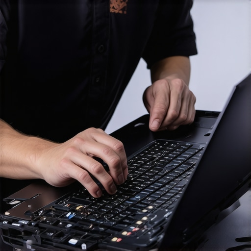 Creator Laptop Maintenance Person cleaning a creator laptop to ensure optimal performance for content creation.