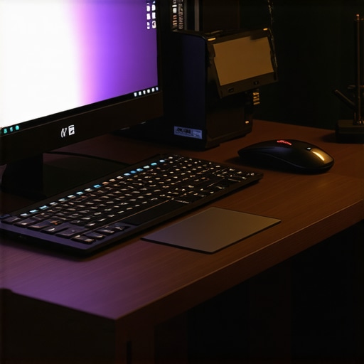 Creator's Workspace with Maintenance Tools A workspace featuring a creator laptop, external hard drives, and cleaning tools for maintenance.