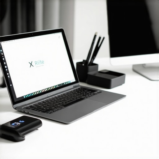 Dedicated Calibration Session Creator calibrating laptop display with professional tools to ensure color accuracy.