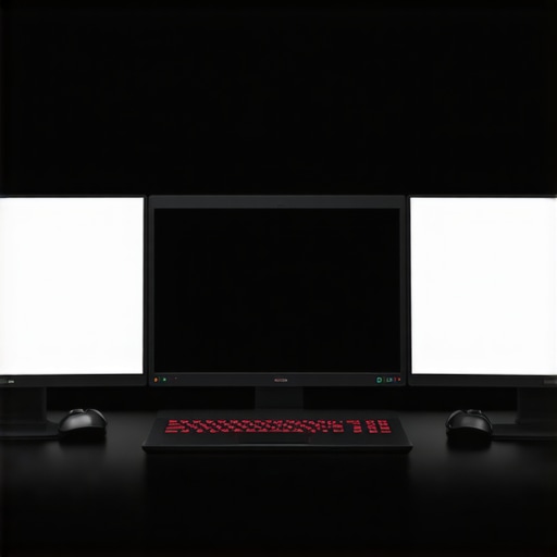 A workstation featuring a high-end laptop with dual monitors, cooling pad, and external accessories for demanding workloads.