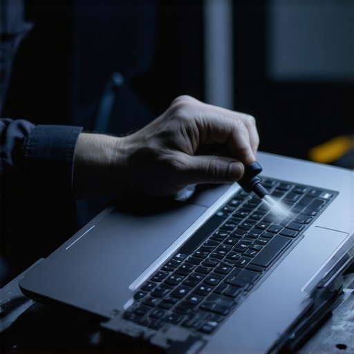 Laptop Cleaning in Progress Technician cleaning a laptop to prevent overheating and ensure performance