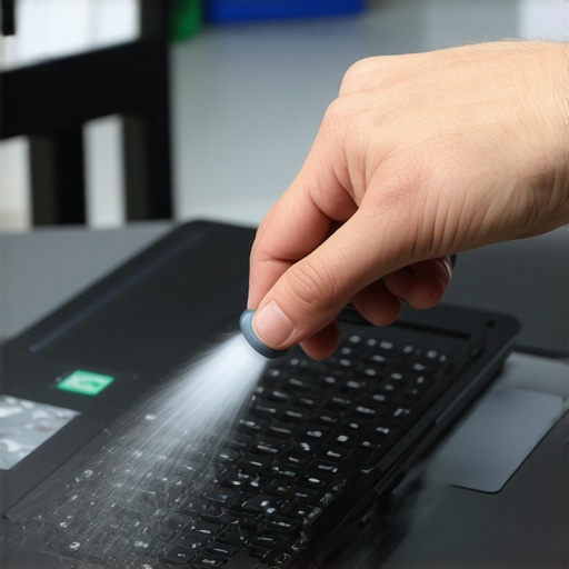 Person cleaning dust from a laptop's vents to prevent overheating.