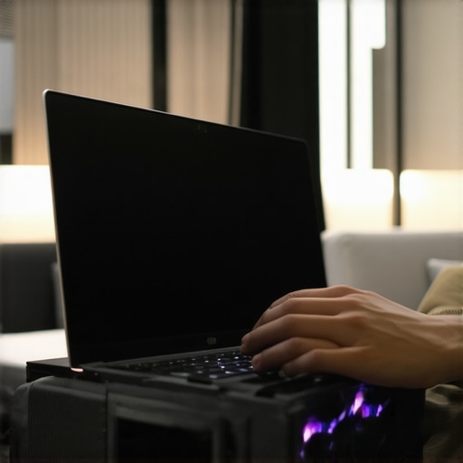 A creator laptop on a cooling pad during rendering to prevent overheating.