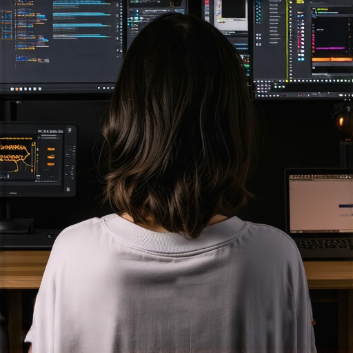 A professional creative workspace featuring a powerful laptop connected to multiple monitors and accessories.