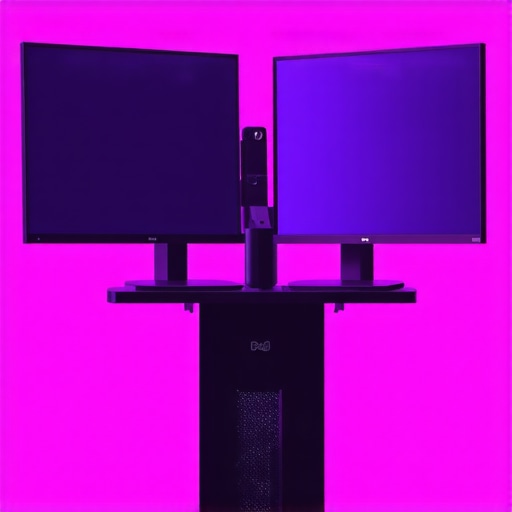 A modern high-performance workstation with multiple screens and advanced hardware for content creation.