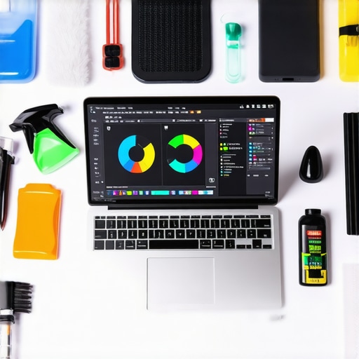 Optimizing Creator Laptops with Proper Maintenance Tools A workspace with a creator's laptop displaying system health monitoring software and maintenance tools nearby.