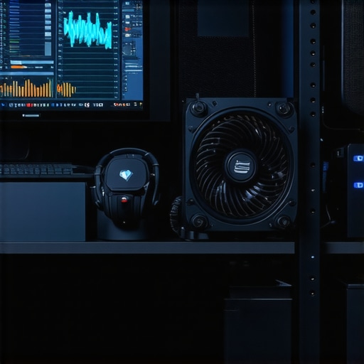 Performance Maintenance Tools for Creators A picture showing a laptop with temperature monitoring software and cooling pads on a creative workstation