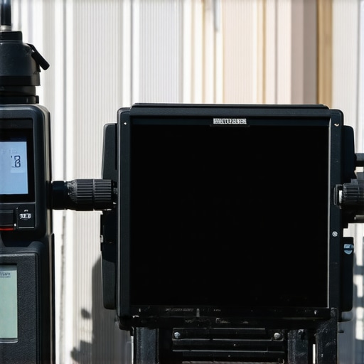 Person calibrating a portable monitor outdoors with a compact color calibration tool.