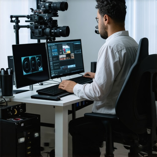 A versatile streaming station with multiple monitors, a powerful laptop, microphone, and lighting.