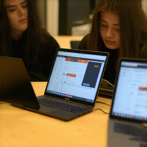 Students browsing laptops with engineering software displayed on screens