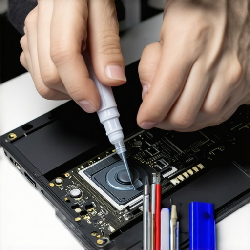 Thermal Paste Application for Laptop Maintenance A tech enthusiast applying thermal paste to a laptop to improve cooling performance