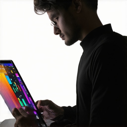 Thermally optimized creative laptop Close-up of a creative professional using a high-performance, thermally efficient laptop with a calibrated display.