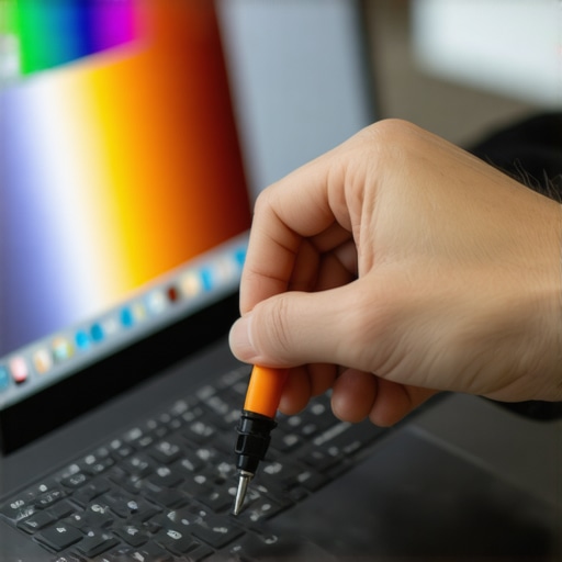 Person calibrating a laptop display with a professional device