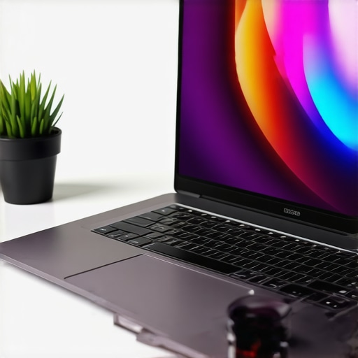 A sleek high-performance laptop on a modern desk with customizable RGB lighting and multiple connected peripherals.