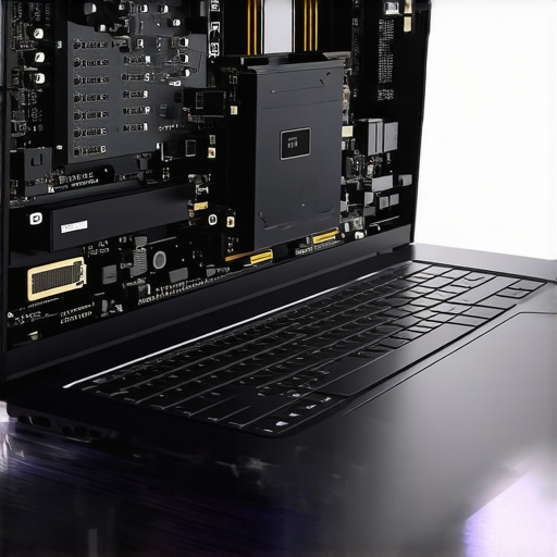 A detailed view of a laptop's internals showing GPU and RAM for content creation.