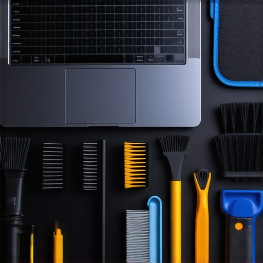 Laptop Maintenance Tools and Setup A creator's workspace showing tools and hardware for maintaining a laptop's performance.