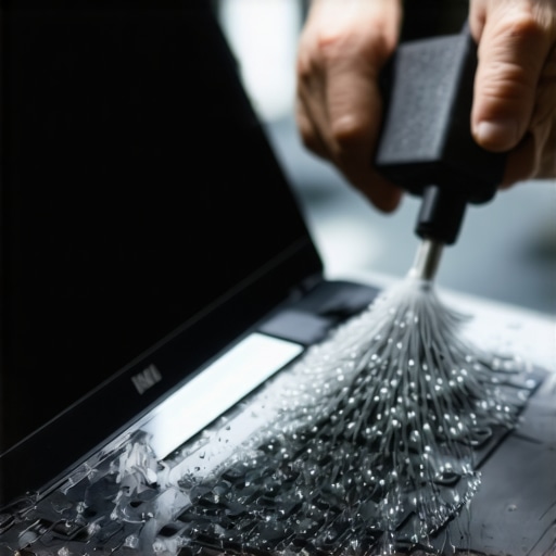 Maintaining Your Creative Laptop Person cleaning laptop internals with compressed air to prevent overheating
