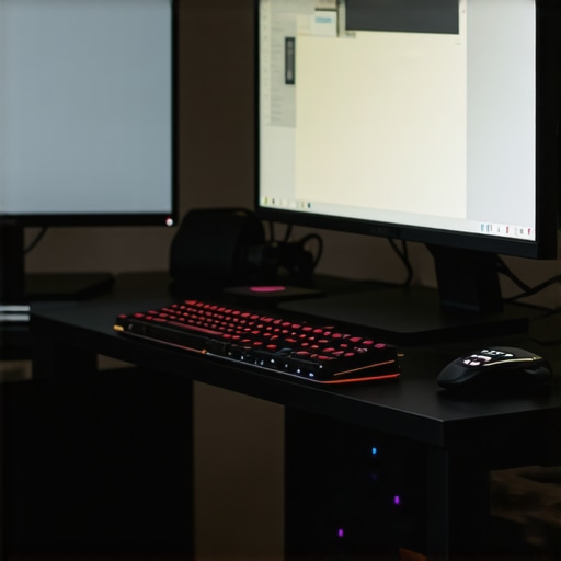 Optimized Creator Workspace A well-organized creative workstation with dual monitors and cooling setup for reliability