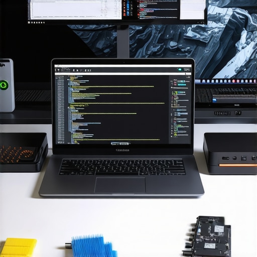 Optimized Creator Workspace A photo showing a well-maintained creator's workspace with tools for system monitoring and hardware care.